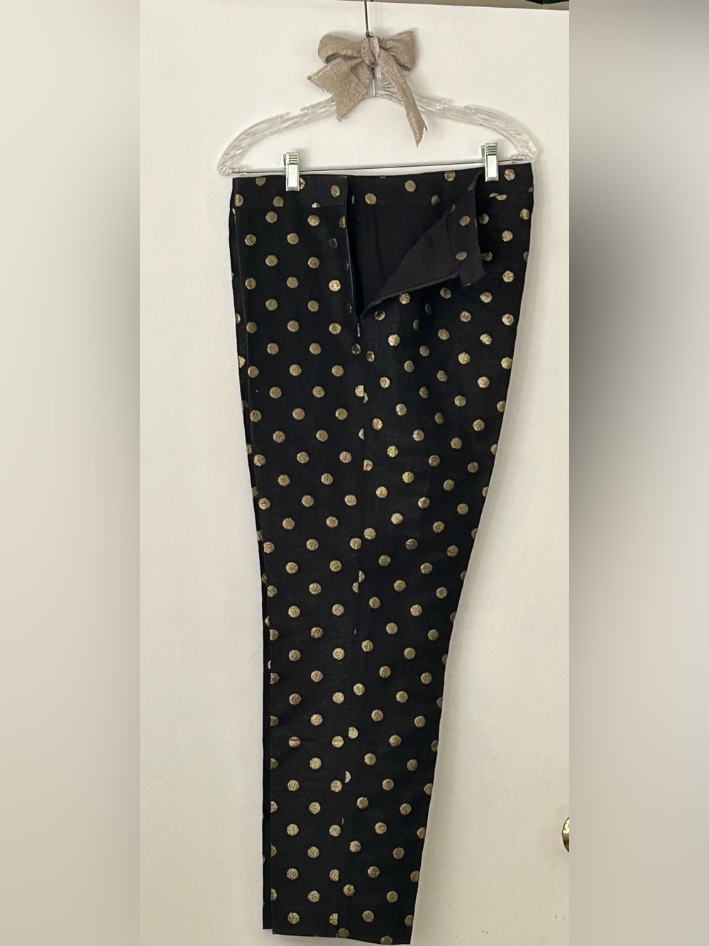 Talbots Black Pants with Gold Polka Dots